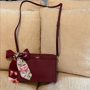 Kate Spade Wine Crossbody Bag with Floral Scarf
